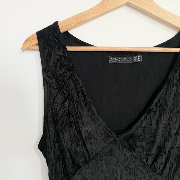 Zara Velvet Style V-Neck Sleeveless Top Size M Black - Picture 3 of 9